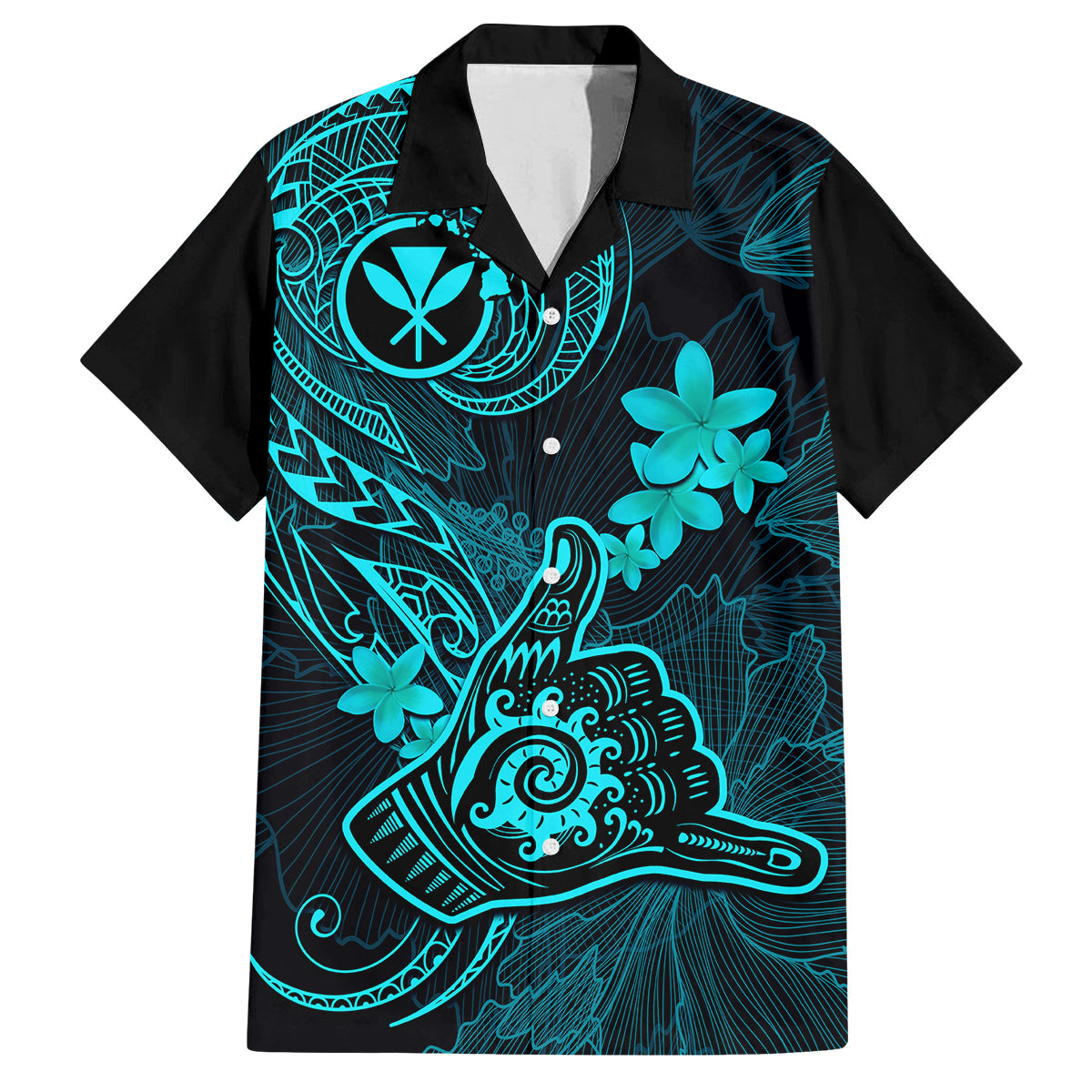 Hawaii Family Matching Off Shoulder Maxi Dress and Hawaiian Shirt Shaka Tattoo Mix Polynesian Plumeria Turquoise Version LT14 Dad's Shirt - Short Sleeve Turquoise - Polynesian Pride