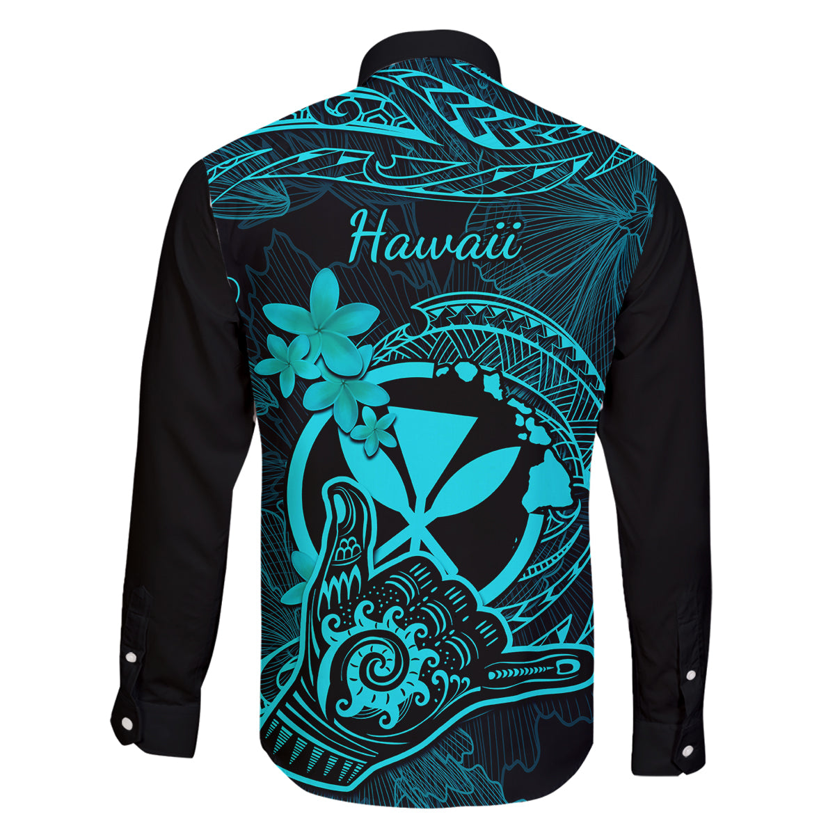 Hawaii Family Matching Short Sleeve Bodycon Dress and Hawaiian Shirt Shaka Tattoo Mix Polynesian Plumeria Turquoise Version LT14 - Polynesian Pride