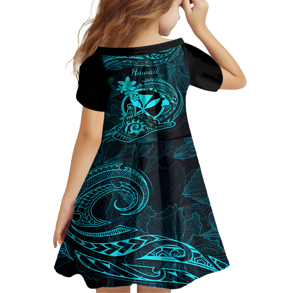 Hawaii Family Matching Summer Maxi Dress and Hawaiian Shirt Shaka Tattoo Mix Polynesian Plumeria Turquoise Version LT14 - Polynesian Pride