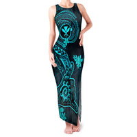 Hawaii Family Matching Tank Maxi Dress and Hawaiian Shirt Shaka Tattoo Mix Polynesian Plumeria Turquoise Version LT14 Mom's Dress Turquoise - Polynesian Pride