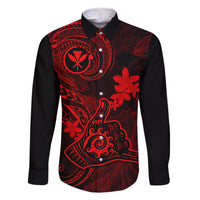 Hawaii Family Matching Long Sleeve Bodycon Dress and Hawaiian Shirt Shaka Tattoo Mix Polynesian Plumeria Red Version LT14 Dad's Shirt - Long Sleeve Red - Polynesian Pride