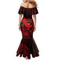 Hawaii Family Matching Mermaid Dress and Hawaiian Shirt Shaka Tattoo Mix Polynesian Plumeria Red Version LT14 - Polynesian Pride