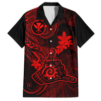 Hawaii Family Matching Off Shoulder Long Sleeve Dress and Hawaiian Shirt Shaka Tattoo Mix Polynesian Plumeria Red Version LT14 Dad's Shirt - Short Sleeve Red - Polynesian Pride