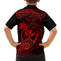 Hawaii Family Matching Off Shoulder Maxi Dress and Hawaiian Shirt Shaka Tattoo Mix Polynesian Plumeria Red Version LT14 - Polynesian Pride