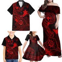 Hawaii Family Matching Off Shoulder Maxi Dress and Hawaiian Shirt Shaka Tattoo Mix Polynesian Plumeria Red Version LT14 - Polynesian Pride