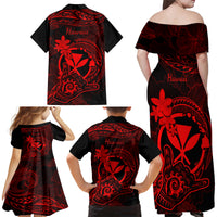 Hawaii Family Matching Off Shoulder Maxi Dress and Hawaiian Shirt Shaka Tattoo Mix Polynesian Plumeria Red Version LT14 - Polynesian Pride
