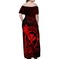 Hawaii Family Matching Off Shoulder Maxi Dress and Hawaiian Shirt Shaka Tattoo Mix Polynesian Plumeria Red Version LT14 - Polynesian Pride