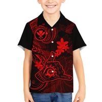 Hawaii Family Matching Off Shoulder Maxi Dress and Hawaiian Shirt Shaka Tattoo Mix Polynesian Plumeria Red Version LT14 Son's Shirt Red - Polynesian Pride