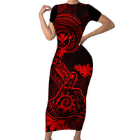 Hawaii Family Matching Short Sleeve Bodycon Dress and Hawaiian Shirt Shaka Tattoo Mix Polynesian Plumeria Red Version LT14 Mom's Dress Red - Polynesian Pride