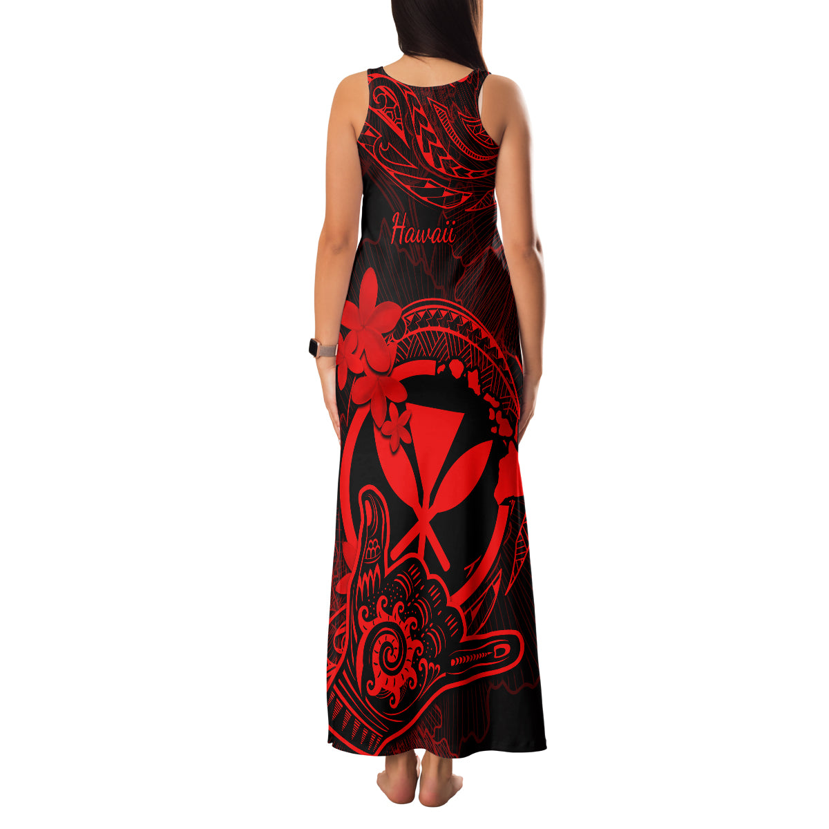 Hawaii Family Matching Tank Maxi Dress and Hawaiian Shirt Shaka Tattoo Mix Polynesian Plumeria Red Version LT14 - Polynesian Pride