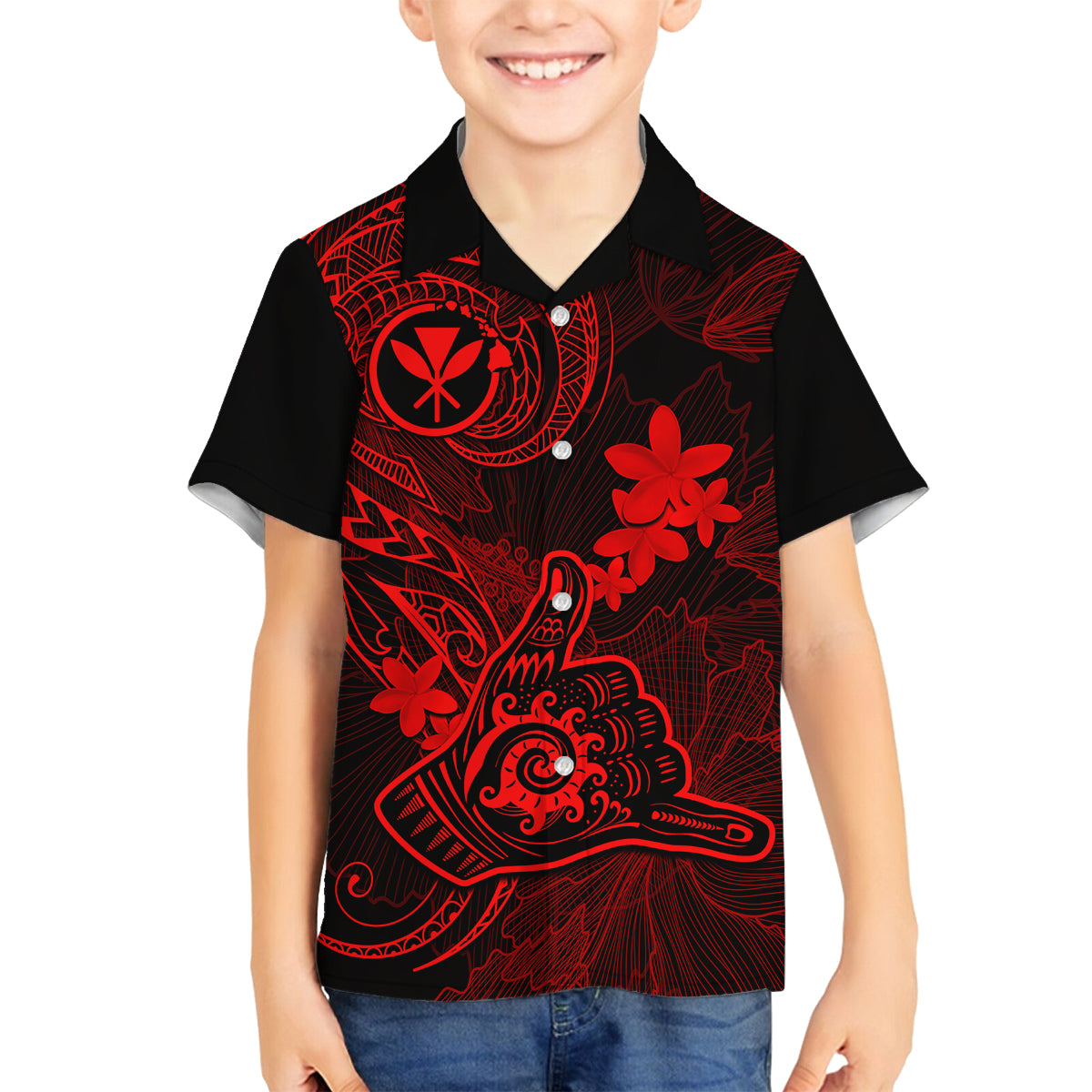 hawaii-kid-hawaiian-shirt-shaka-tattoo-mix-polynesian-plumeria-red-version