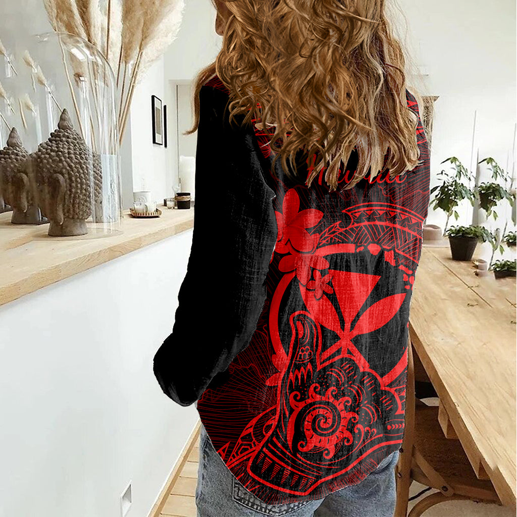 hawaii-women-casual-shirt-shaka-tattoo-mix-polynesian-plumeria-red-version