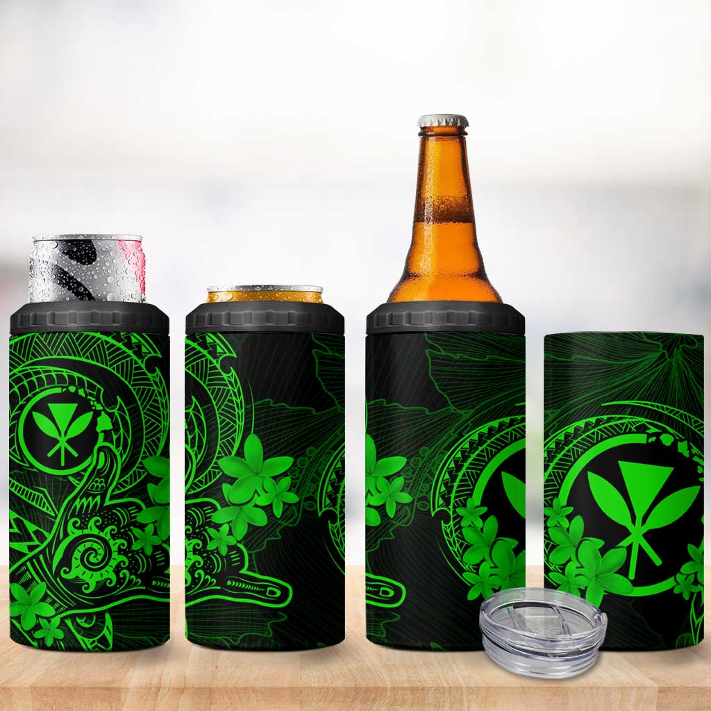 Hawaii 4 in 1 Can Cooler Tumbler Shaka Tattoo Mix Polynesian Plumeria Green Version