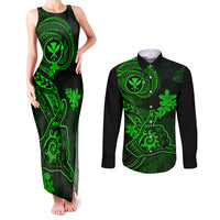 hawaii-couples-matching-tank-maxi-dress-and-long-sleeve-button-shirts-shaka-tattoo-mix-polynesian-plumeria-green-version
