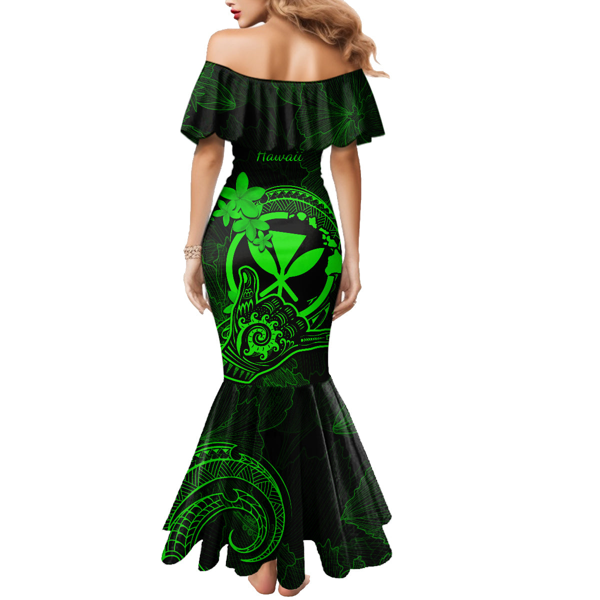 Hawaii Family Matching Mermaid Dress and Hawaiian Shirt Shaka Tattoo Mix Polynesian Plumeria Green Version LT14 - Polynesian Pride