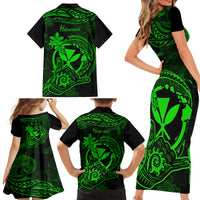 Hawaii Family Matching Short Sleeve Bodycon Dress and Hawaiian Shirt Shaka Tattoo Mix Polynesian Plumeria Green Version LT14 - Polynesian Pride