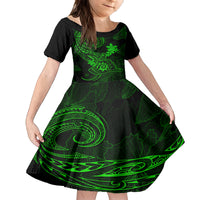hawaii-kid-short-sleeve-dress-shaka-tattoo-mix-polynesian-plumeria-green-version