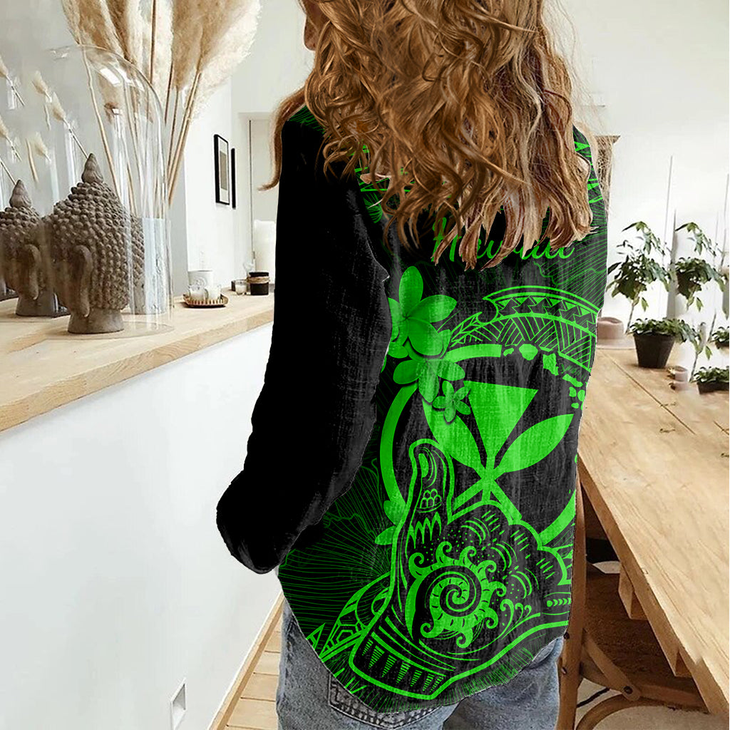 hawaii-women-casual-shirt-shaka-tattoo-mix-polynesian-plumeria-green-version