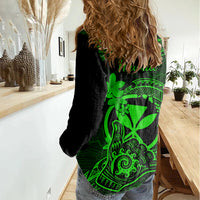 hawaii-women-casual-shirt-shaka-tattoo-mix-polynesian-plumeria-green-version