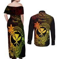 hawaii-couples-matching-off-shoulder-maxi-dress-and-long-sleeve-button-shirts-hammerhead-shark-tattoo-mix-polynesian-plumeria-reggae-version