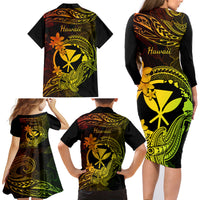 Hawaii Family Matching Long Sleeve Bodycon Dress and Hawaiian Shirt Hammerhead Shark Tattoo Mix Polynesian Plumeria Reggae Version LT14 - Polynesian Pride