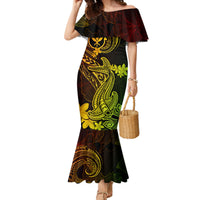 Hawaii Family Matching Mermaid Dress and Hawaiian Shirt Hammerhead Shark Tattoo Mix Polynesian Plumeria Reggae Version LT14 Mom's Dress Reggae - Polynesian Pride