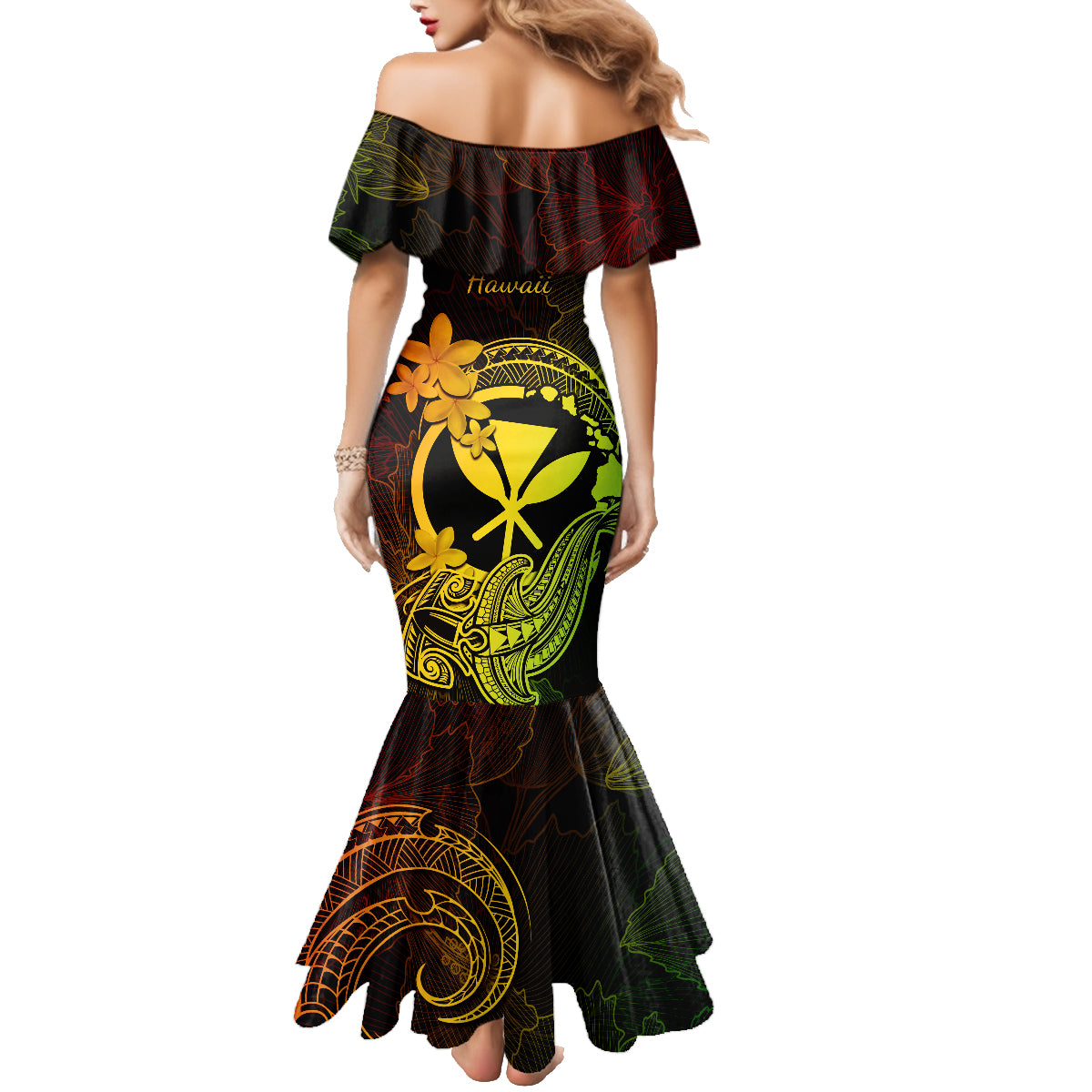 Hawaii Family Matching Mermaid Dress and Hawaiian Shirt Hammerhead Shark Tattoo Mix Polynesian Plumeria Reggae Version LT14 - Polynesian Pride