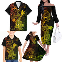 Hawaii Family Matching Off Shoulder Long Sleeve Dress and Hawaiian Shirt Hammerhead Shark Tattoo Mix Polynesian Plumeria Reggae Version LT14 - Polynesian Pride