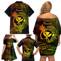Hawaii Family Matching Off Shoulder Short Dress and Hawaiian Shirt Hammerhead Shark Tattoo Mix Polynesian Plumeria Reggae Version LT14 - Polynesian Pride