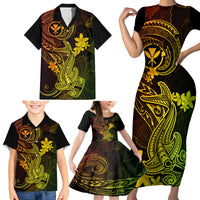 Hawaii Family Matching Short Sleeve Bodycon Dress and Hawaiian Shirt Hammerhead Shark Tattoo Mix Polynesian Plumeria Reggae Version LT14 - Polynesian Pride