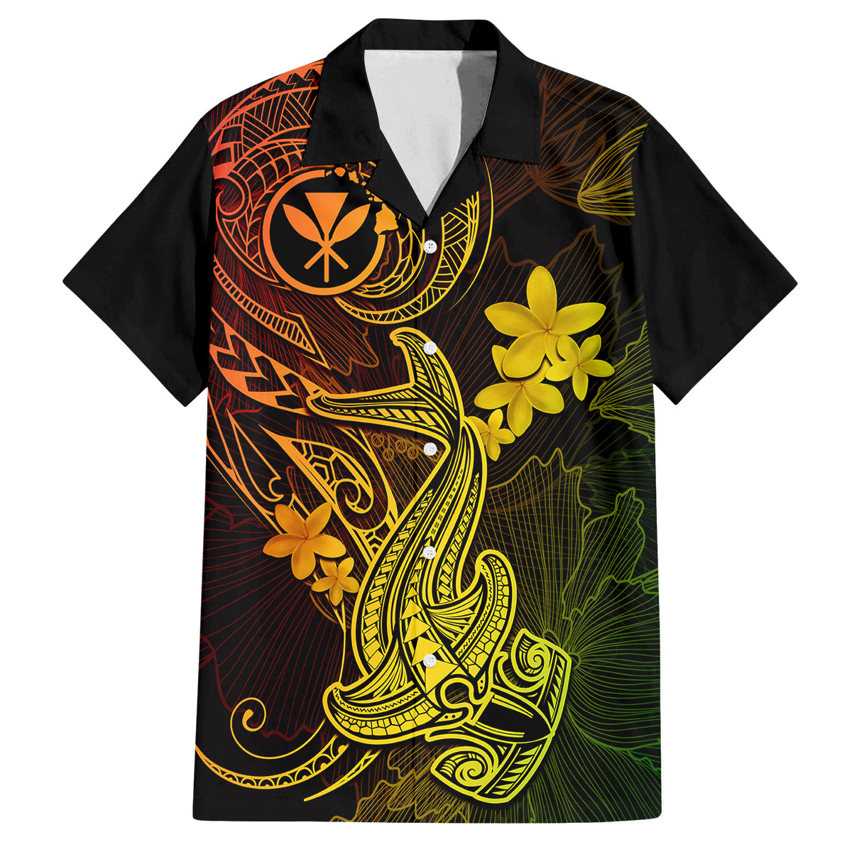 Hawaii Family Matching Short Sleeve Bodycon Dress and Hawaiian Shirt Hammerhead Shark Tattoo Mix Polynesian Plumeria Reggae Version LT14 Dad's Shirt - Short Sleeve Reggae - Polynesian Pride