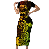 Hawaii Family Matching Short Sleeve Bodycon Dress and Hawaiian Shirt Hammerhead Shark Tattoo Mix Polynesian Plumeria Reggae Version LT14 Mom's Dress Reggae - Polynesian Pride