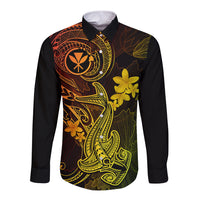 Hawaii Long Sleeve Button Shirt Hammerhead Shark Tattoo Mix Polynesian Plumeria Reggae Version LT14 Unisex Reggae - Polynesian Pride