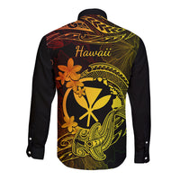 Hawaii Long Sleeve Button Shirt Hammerhead Shark Tattoo Mix Polynesian Plumeria Reggae Version LT14 - Polynesian Pride
