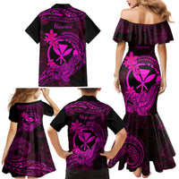 Hawaii Family Matching Mermaid Dress and Hawaiian Shirt Hammerhead Shark Tattoo Mix Polynesian Plumeria Pink Version LT14 - Polynesian Pride