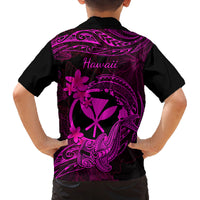 Hawaii Family Matching Off Shoulder Maxi Dress and Hawaiian Shirt Hammerhead Shark Tattoo Mix Polynesian Plumeria Pink Version LT14 - Polynesian Pride