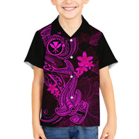 Hawaii Family Matching Off Shoulder Short Dress and Hawaiian Shirt Hammerhead Shark Tattoo Mix Polynesian Plumeria Pink Version LT14 Son's Shirt Pink - Polynesian Pride