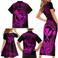Hawaii Family Matching Short Sleeve Bodycon Dress and Hawaiian Shirt Hammerhead Shark Tattoo Mix Polynesian Plumeria Pink Version LT14 - Polynesian Pride