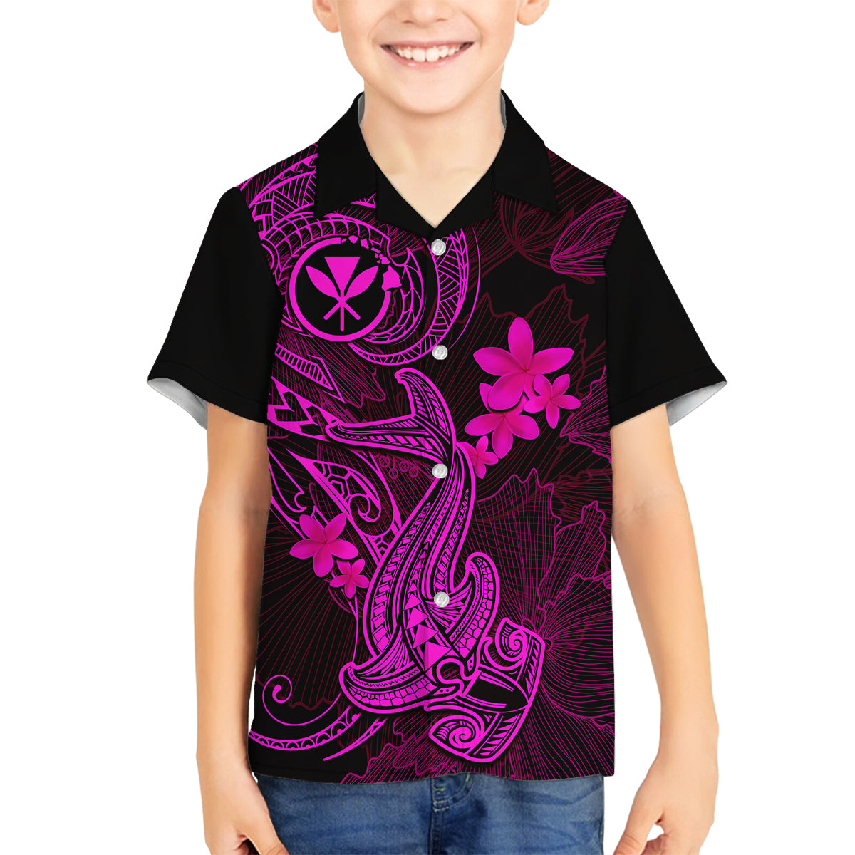 hawaii-kid-hawaiian-shirt-hammerhead-shark-tattoo-mix-polynesian-plumeria-pink-version