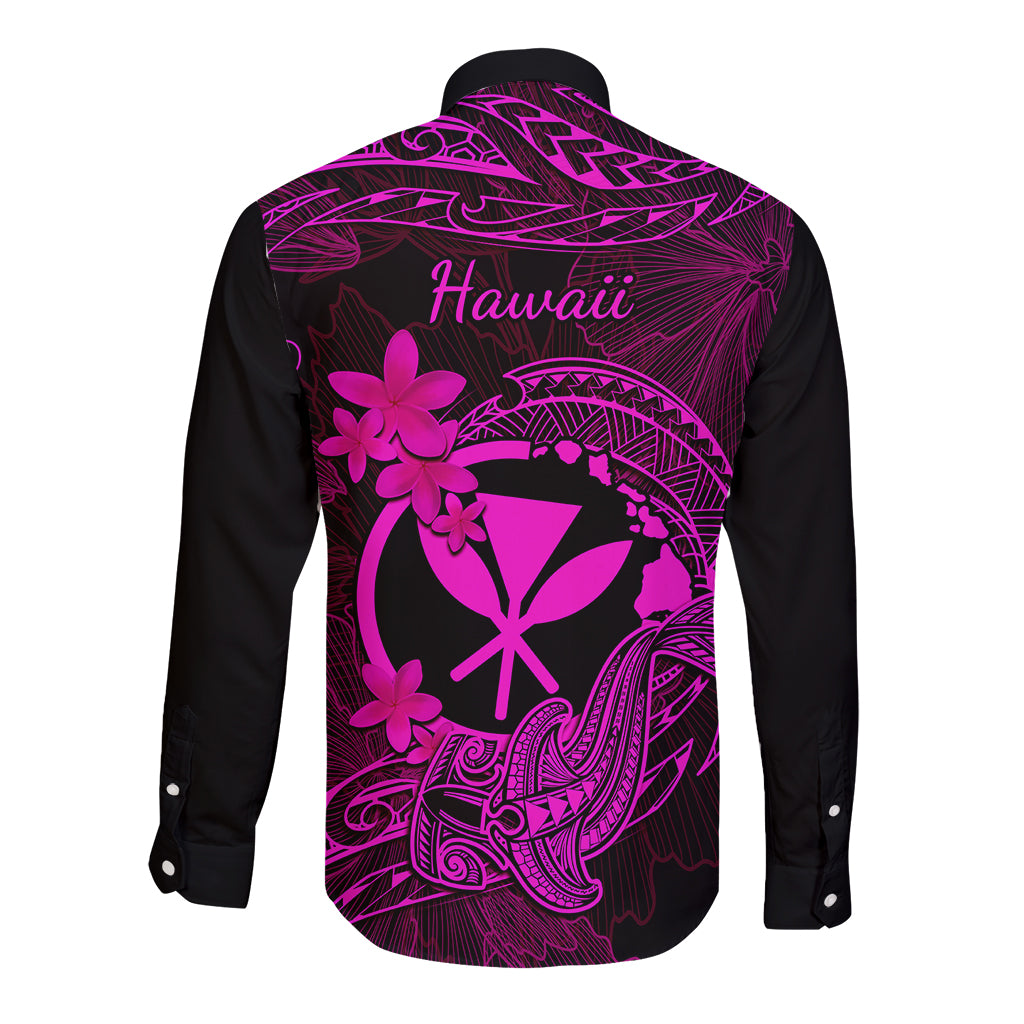 Hawaii Long Sleeve Button Shirt Hammerhead Shark Tattoo Mix Polynesian Plumeria Pink Version LT14 - Polynesian Pride