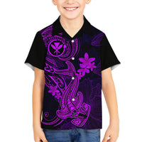 Hawaii Family Matching Long Sleeve Bodycon Dress and Hawaiian Shirt Hammerhead Shark Tattoo Mix Polynesian Plumeria Purple Version LT14 Son's Shirt Purple - Polynesian Pride