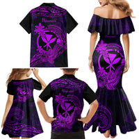 Hawaii Family Matching Mermaid Dress and Hawaiian Shirt Hammerhead Shark Tattoo Mix Polynesian Plumeria Purple Version LT14 - Polynesian Pride