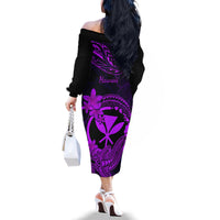 Hawaii Family Matching Off Shoulder Long Sleeve Dress and Hawaiian Shirt Hammerhead Shark Tattoo Mix Polynesian Plumeria Purple Version LT14 - Polynesian Pride