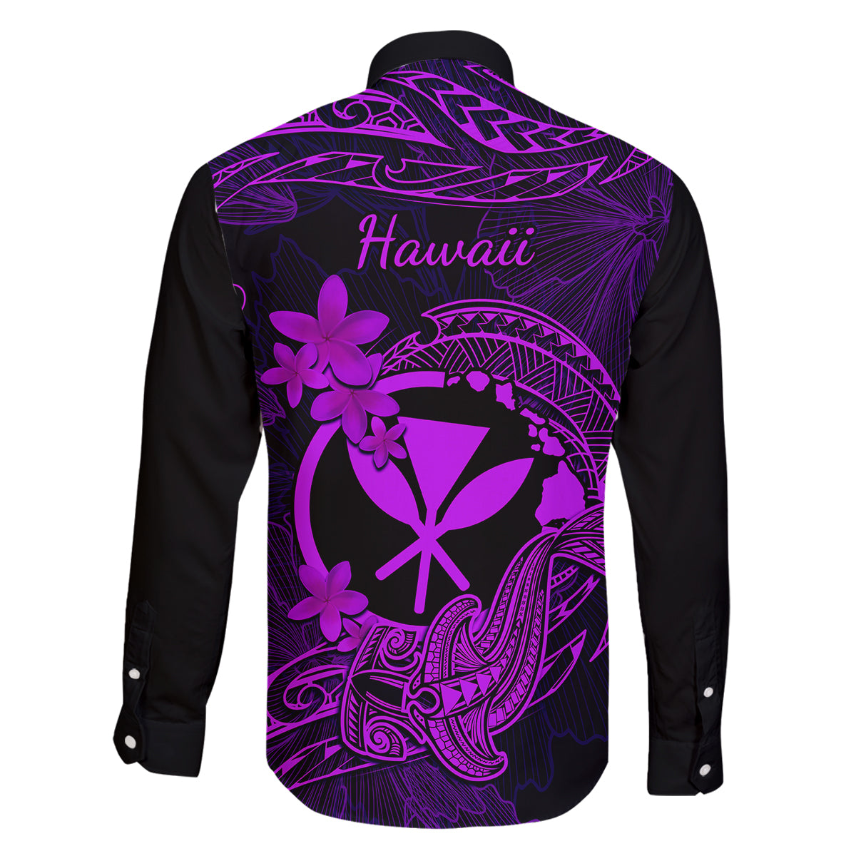 Hawaii Family Matching Off Shoulder Short Dress and Hawaiian Shirt Hammerhead Shark Tattoo Mix Polynesian Plumeria Purple Version LT14 - Polynesian Pride