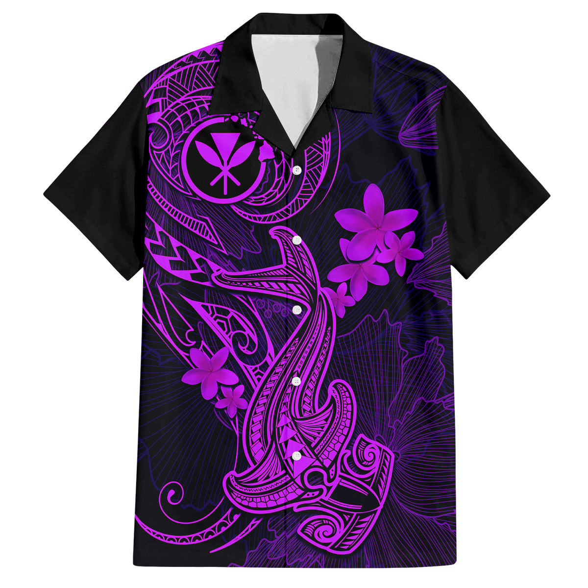 Hawaii Family Matching Short Sleeve Bodycon Dress and Hawaiian Shirt Hammerhead Shark Tattoo Mix Polynesian Plumeria Purple Version LT14 Dad's Shirt - Short Sleeve Purple - Polynesian Pride