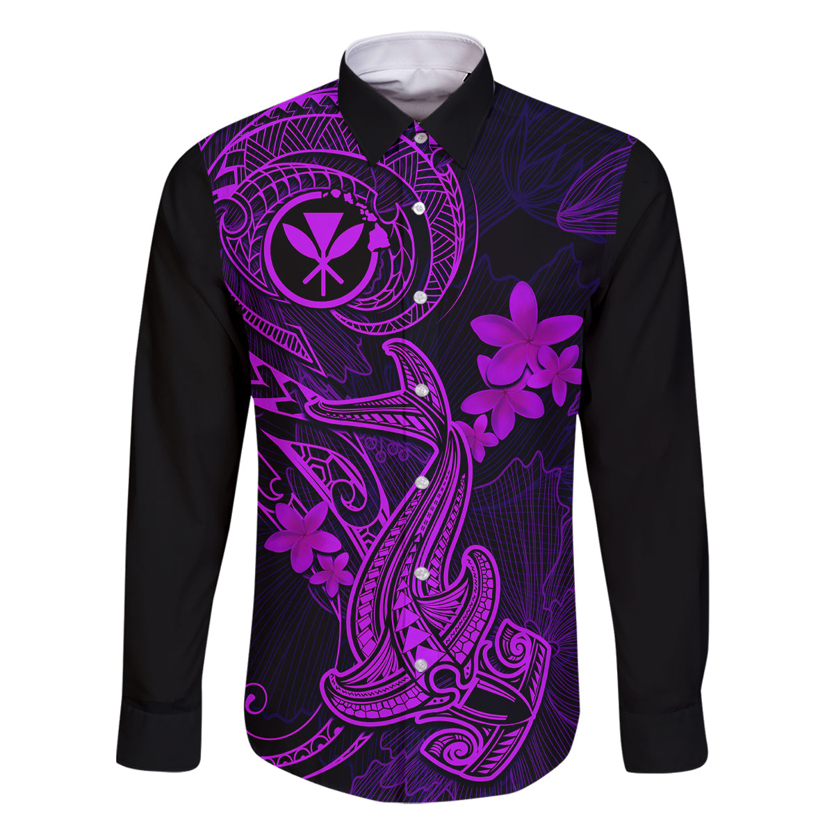 Hawaii Family Matching Summer Maxi Dress and Hawaiian Shirt Hammerhead Shark Tattoo Mix Polynesian Plumeria Purple Version LT14 Son's Shirt Purple - Polynesian Pride
