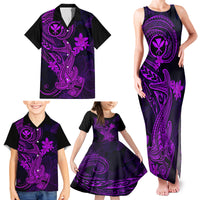 Hawaii Family Matching Tank Maxi Dress and Hawaiian Shirt Hammerhead Shark Tattoo Mix Polynesian Plumeria Purple Version LT14 - Polynesian Pride