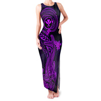 Hawaii Family Matching Tank Maxi Dress and Hawaiian Shirt Hammerhead Shark Tattoo Mix Polynesian Plumeria Purple Version LT14 Mom's Dress Purple - Polynesian Pride