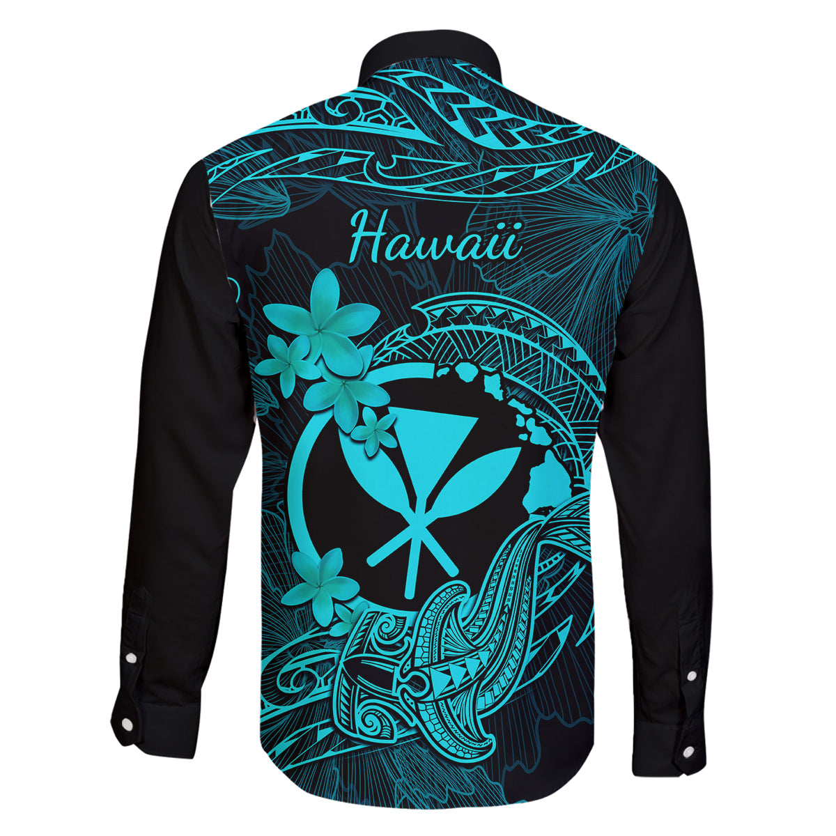 Hawaii Family Matching Mermaid Dress and Hawaiian Shirt Hammerhead Shark Tattoo Mix Polynesian Plumeria Turquoise Version LT14 - Polynesian Pride