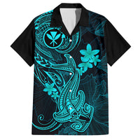 Hawaii Family Matching Short Sleeve Bodycon Dress and Hawaiian Shirt Hammerhead Shark Tattoo Mix Polynesian Plumeria Turquoise Version LT14 Dad's Shirt - Short Sleeve Turquoise - Polynesian Pride